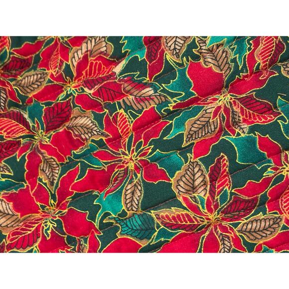 Vintage Handmade Christmas Table Runner Poinsettia 68"x 12" Quilted Red Green - Picture 3 of 4